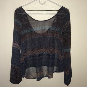 sheer long sleeve printed flowy blouse